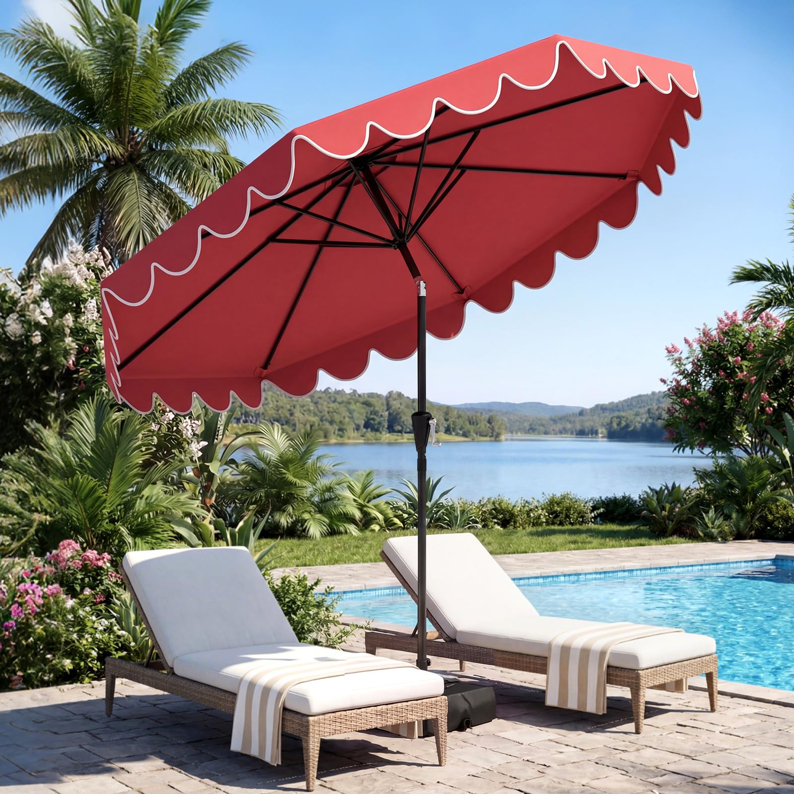 Tangkula 10 FT Patio Umbrella with Base Included with 2 Sandbags