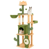 Tangkula Cactus Cat Tree, 63 Inch Multi-Level Tall Cat Tower with Sisal Scratching Posts & Board