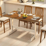 Tangkula 55 Inch Dining Table for 4-6 People Rectangular Kitchen Table with Solid Wood Trestle Base