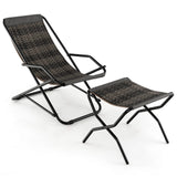 Tangkula Wicker Sling Chair Outdoor with Ottoman, Patio Deck Chair with Rattan Seat