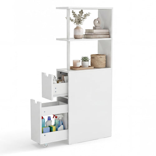Tangkula Slim Bathroom Storage Cabine Narrow Toilet Paper Holder for Restroom
