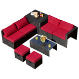 8-Piece Patio Furniture Set with Cover, 2 Ottomans, 2 Armless Sofas & Corner Sofas