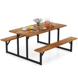 Tangkula 6-Person Acacia Wood Picnic Table with 2 Built-in Benches