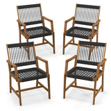 Tangkula Outdoor Acacia Wood Dining Chairs Set of 2, All-Weather Rope Woven Patio Chairs with Armrests