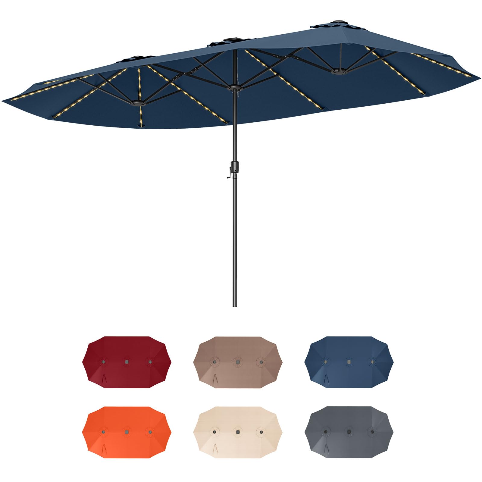 Tangkula 15.5 ft Extra-Large Patio Umbrella w/LED Solar Lights, Grey