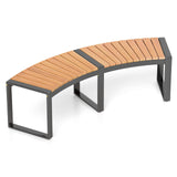 Tangkula Patio Curved Bench, Acacia Wood Fire Pit Bench w/Slatted Seat & Metal Legs