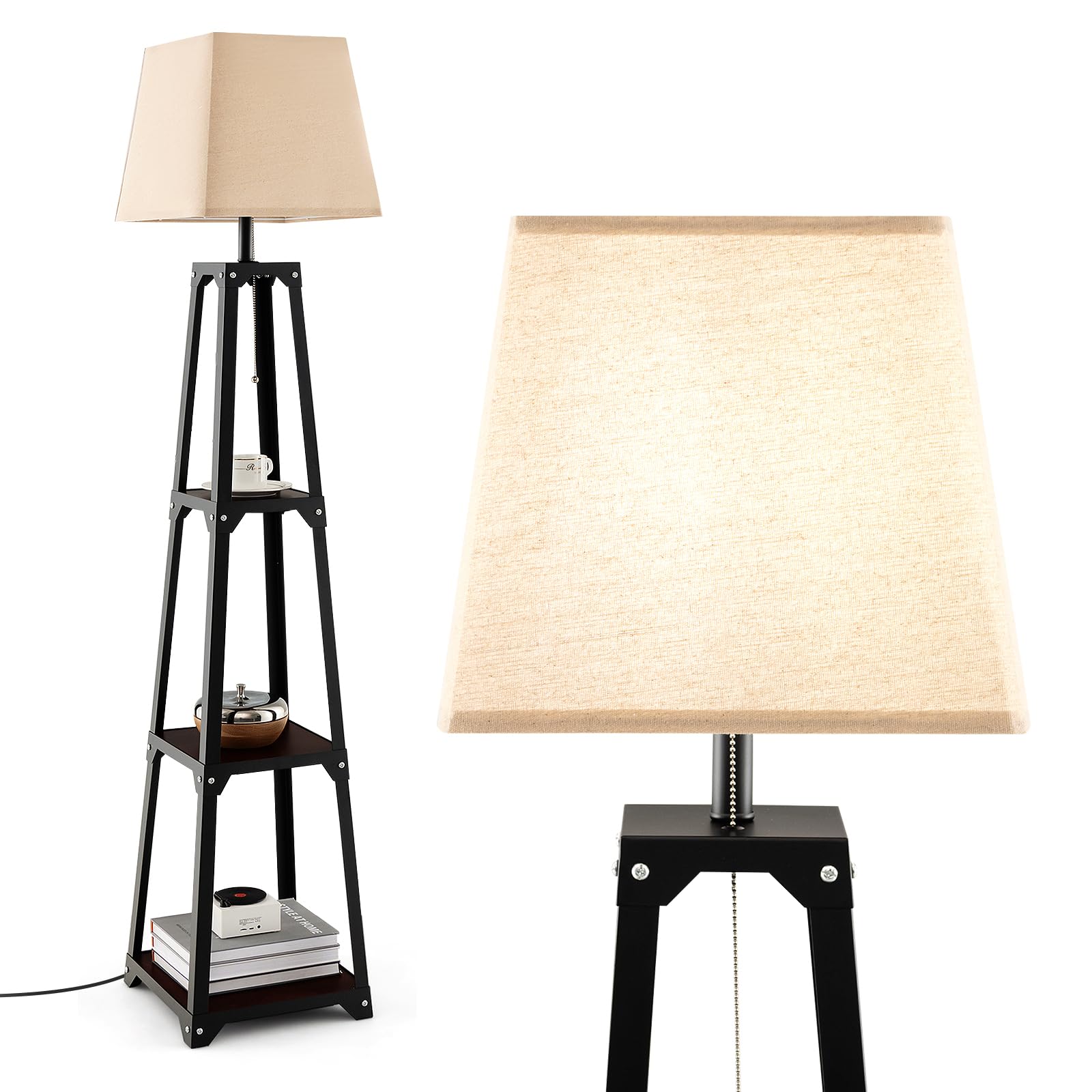 Modern Wood Square Standing Lamp - Tangkula