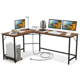 Tangkula L-Shaped Office Desk, L Shaped Corner Desk with Power Outlets, USB Ports