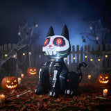 Tangkula 4 FT Day of the Dead Inflatable Skull Black Cat with LED Lights
