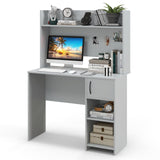 Tangkula Computer Desk with Hutch, Home Office Desk with Raised Display Shelf & 2 Open Shelves (Gray)