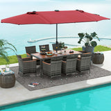 Tangkula 11 Pieces Patio Dining Set with 15 ft Double-Sided Patio LED Umbrella (Base Included)