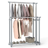 Tangkula Double Rod Clothes Rack Heavy-Duty Metal Garment Rack