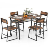 Tangkula 5 Piece Dining Table Set for 4, Kitchen Table and Chairs with 4 Trapezoid Chairs & Storage Rack