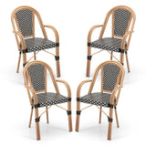 Tangkula Outdoor French Bistro Chairs Set of 2/4, Hand-Woven PE Wicker Patio Chairs with Armrests