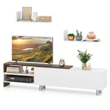 Tangkula White TV Stand with 2 Wall Shelves