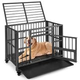 Tangkula Foldable Dog Crate, 3-Door Heavy Duty Dog Kennel with Removable Crate Tray