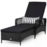 Tangkula Wicker Chaise Lounge Outdoor 6-Gear Adjustable Backrest, Thick Padded Cushion & Removable Lumbar Pillow