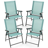 Tangkula Set of 2 Patio Folding Chairs, Portable Sling Back Chairs with Armrests and Metal Frame