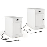 Tangkula Side Table with Charging Station, Modern Nightstand, Narrow End Table