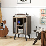 Tangkula Record Player Stand w/Charging Station & USB Ports, Nightstand Sofa Side Table, 27" H