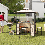 Tangkula 3-Piece Patio Bar Set, Grill Gazebo & 2 Bar Stools with Tempered Glass Bar Table, Metal Storage Shelves