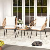 Tangkula 3 Piece Patio Bistro Set with Round Glass Table & Soft Cushions