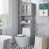 Tangkula Over The Toilet Storage Cabinet, Freestanding Over Toilet Storage Rack w/ 2 Tempered Glass Doors
