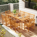 Tangkula 9 Pieces Patio Dining Table Set- Wood Rectangular Dining Table with 1.96” Umbrella Hole and 8 Chairs