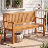 Tangkula 3-Seater Outdoor Wooden Bench | 59" Large Garden Bench with Slatted Seat