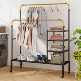 Tangkula Rolling Double Rods Garment Rack, Clothes Drying Rack with Height Adjustable Hanging Bars