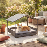 Tangkula Wicker Dog House | Indoor & Outdoor Raised Rattan Bed w/Removable Cushion