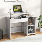 Tangkula Lift Top Computer Desk, Small Standing Laptop Desk with 2 Hidden Compartments & 2 Open Storage Shelves