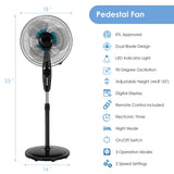 Tangkula 16 Inch Pedestal Fan, Adjustable Height, 3 Speed