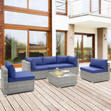 Outdoor Wicker Furniture Set with Tempered Glass Coffee Table, Comfy Seat & Back Cushions