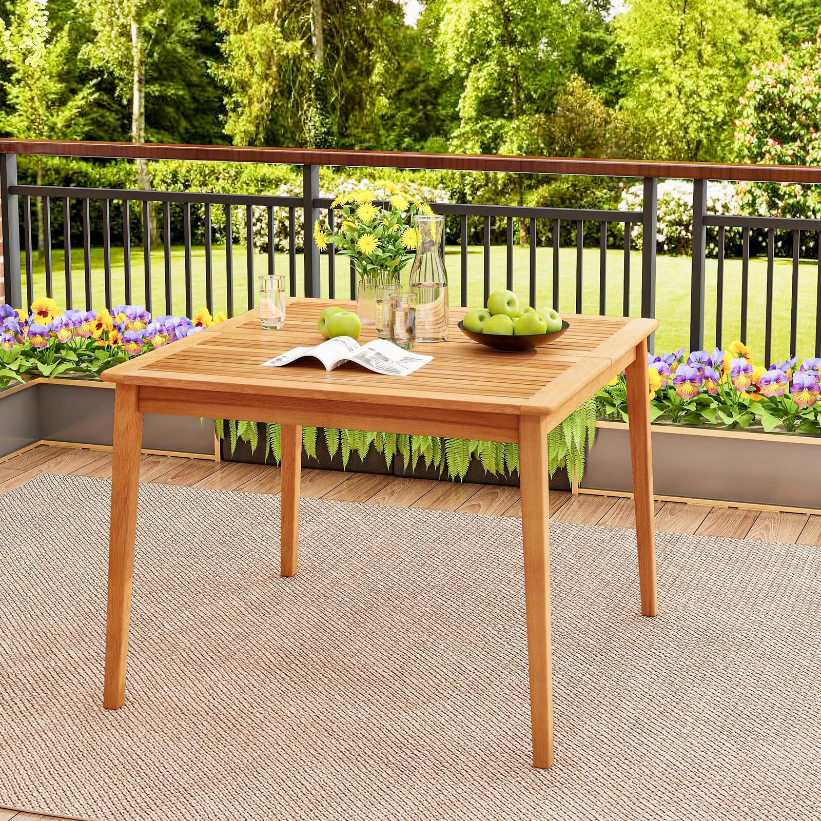 4 person patio table with umbrella hole Vicllax Round Dining Table, Metal Outdoor Dining Selectfurniture Four ergonomic chairs (35.4H) with quick Tangkula 4-Person Outdoor Acacia Wood