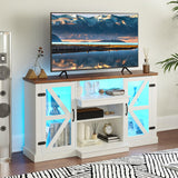Tangkula Farmhouse TV Stand for TV up to 65 Inch, 58”L Tall Media Entertainment Center with 20 Color Led Lights