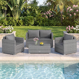 Tangkula 4/8 Pieces Patio Rattan Conversation Set | Sectional Sofas and Tea Table for Garden Yard Balcony