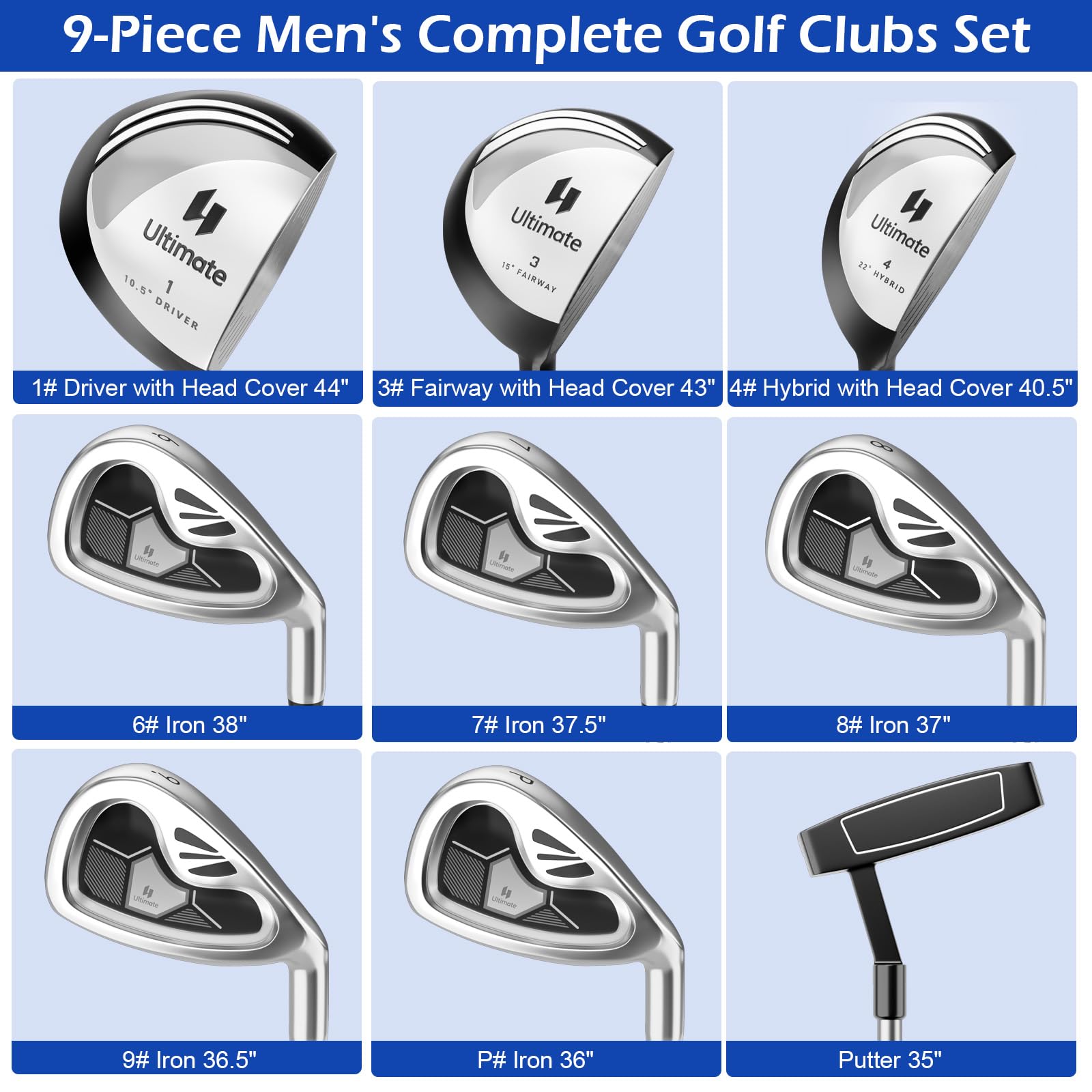 9 Pieces Men's Complete Golf Club Set Right Handed - Tangkula