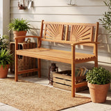 Tangkula 2-Person Acacia Wood Outdoor Garden Bench with Sunburst Back