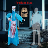 Tangkula 6.4 FT Halloween Standing Animatronics Zombie Nurse Holding Syring