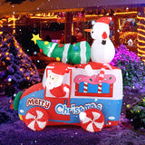 Tangkula 6 FT Christmas Inflatable Santa Claus Driving Car with Xmas Tree & Snowman