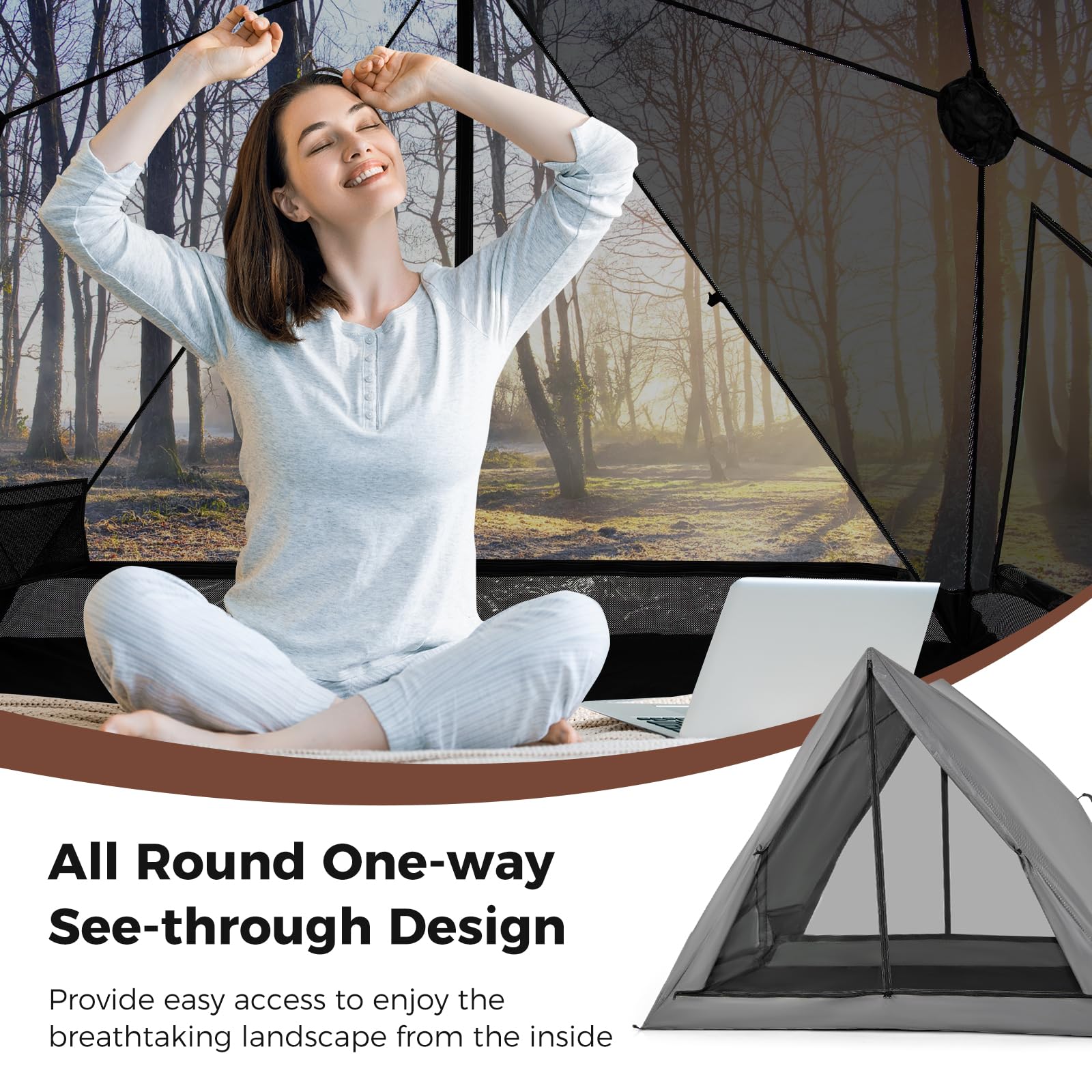 one way tent Tangkula Pop Up Camping Tent for 2-3 Person, 360° One-Way See-Through Backpacking Tent with Removable Rainfly