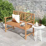 Tangkula Patio Acacia Wood Bench, 2-Person Outdoor Loveseat Chair