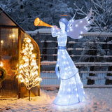 Tangkula 5 FT Christmas Lighted Angel with Trumpet, Outdoor Xmas Pre-Lit Angel with Halo