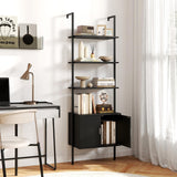 Tangkula 72.5” Tall Bookshelf 5 Tier Wall Mount Ladder Bookcase with Cabinet