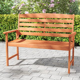 Tangkula Wooden Garden Bench with Slatted Backrest and Comfortable Armrests