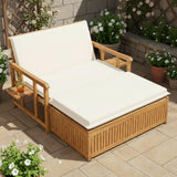 Tangkula Acacia Wood Patio Daybed with 4-Level Adjustable Backrest