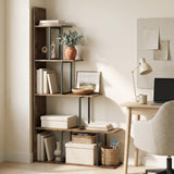 Tangkula 5 Tier Stepped Bookshelf | 62"H Wooden Industrial Room Divider Shelf (1/2)