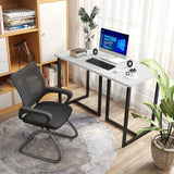 Tangkula 48 Inch Modern White Computer Desk, Writing Study Desk with Metal Frame & 2 Cable Management Holes, Black & White