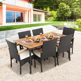Tangkula 5-Piece Outdoor Dining Set with Acacia Wood Table & 4 Wicker Rattan Armrest Chairs